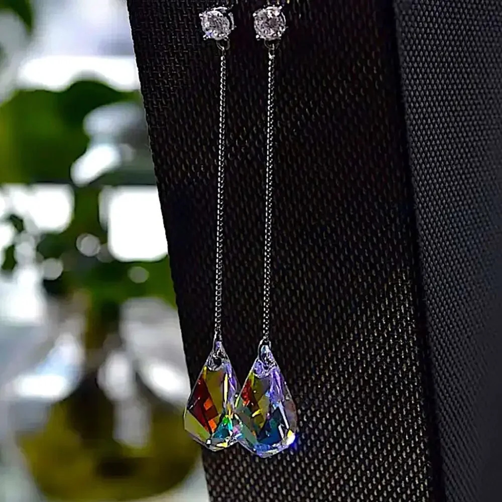 Silver Crystal Pear Cut Dangle Earrings